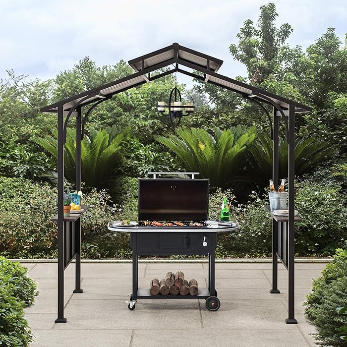 Buy Sunjoy Grill Gazebos 5 ft. x 8 ft. Brown Steel Frame Double Tiered