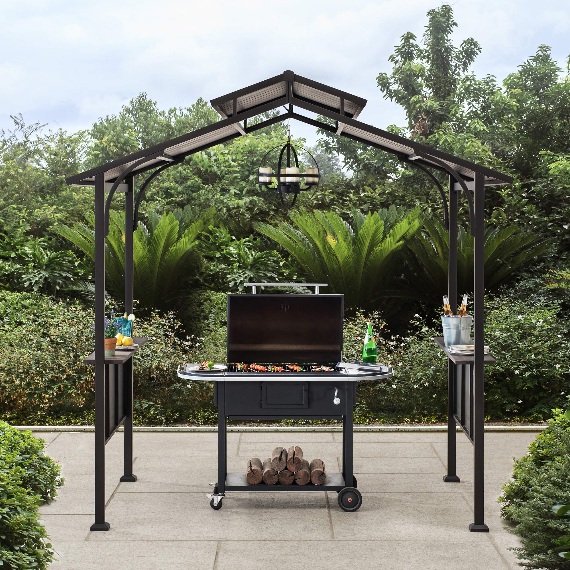 Buy Sunjoy Grill Gazebos 5 ft. x 8 ft. Brown Steel Frame Double Tiered