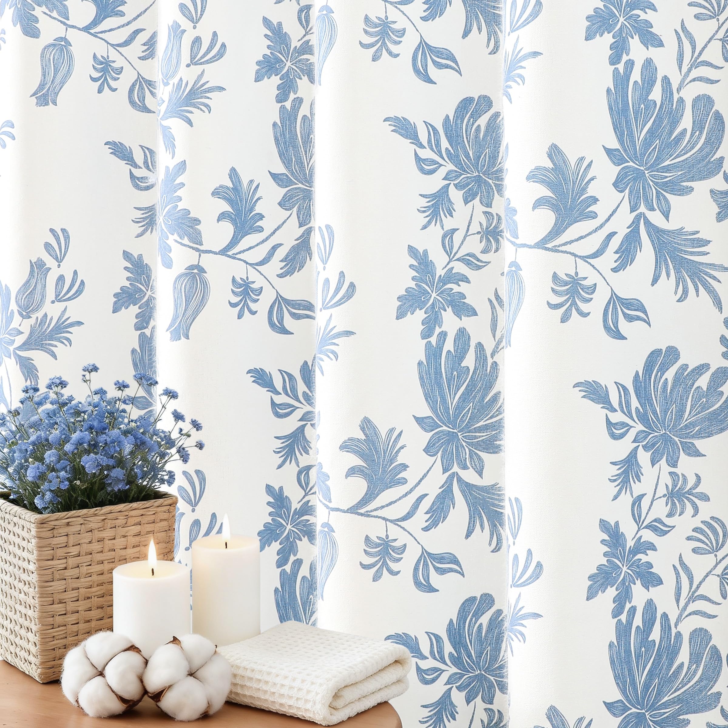 Colorful Star Cotton Shower Curtain for Bathroom, Light Blue Floral Shower Curtain 72x 72 in with 12 Clear Hooks, Farmhouse Cottage Vintage Country