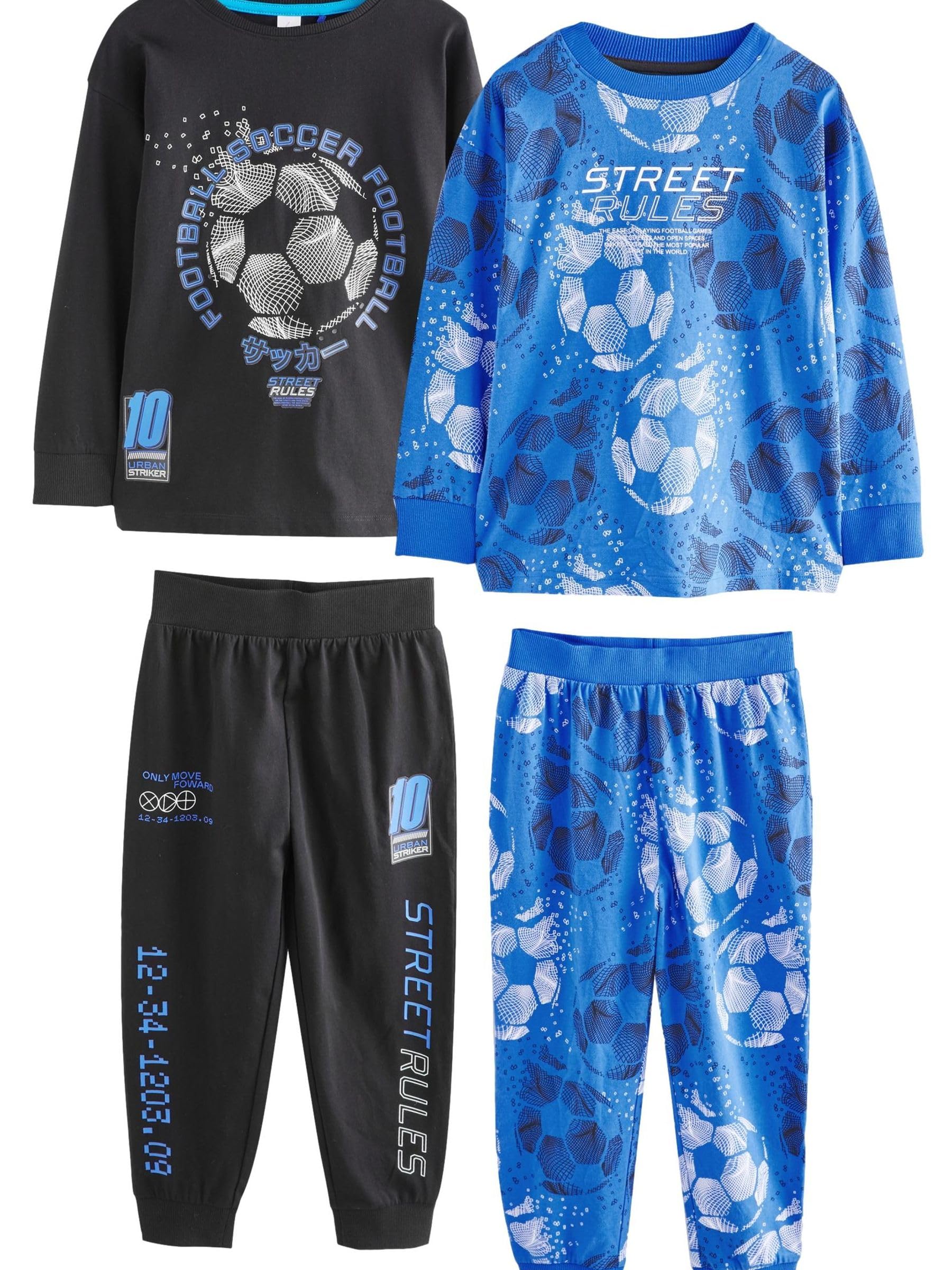 NEXT Garçon Football Pyjamas à Manches Longues, Lot de 2 | Coupe standard, Taille mi-haute, 100 % coton