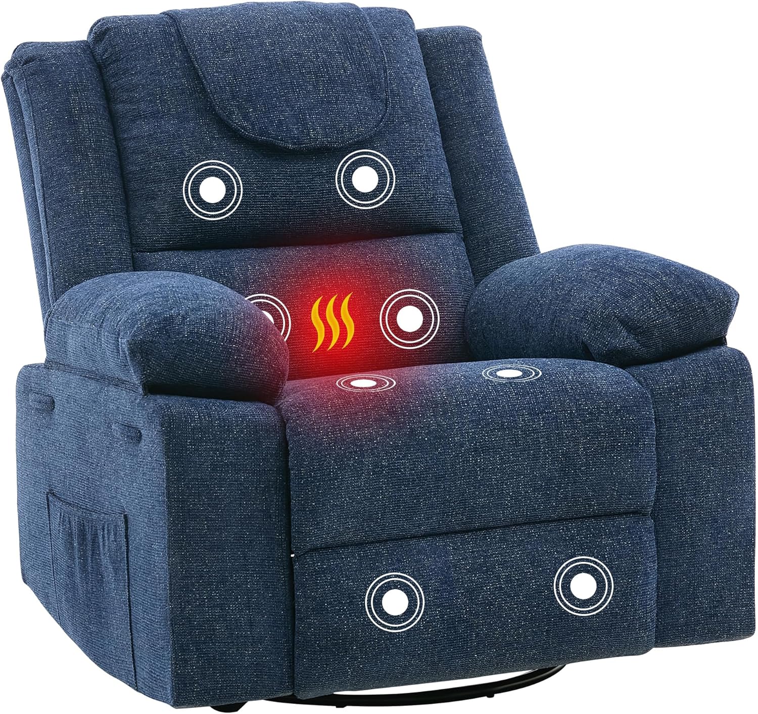 Rocking Swivel Recliner Chair, 360° Swivel Glider Recliner with Vibration and Heat, Single Sofa Chair for Living Room or Bedroom,Gray
