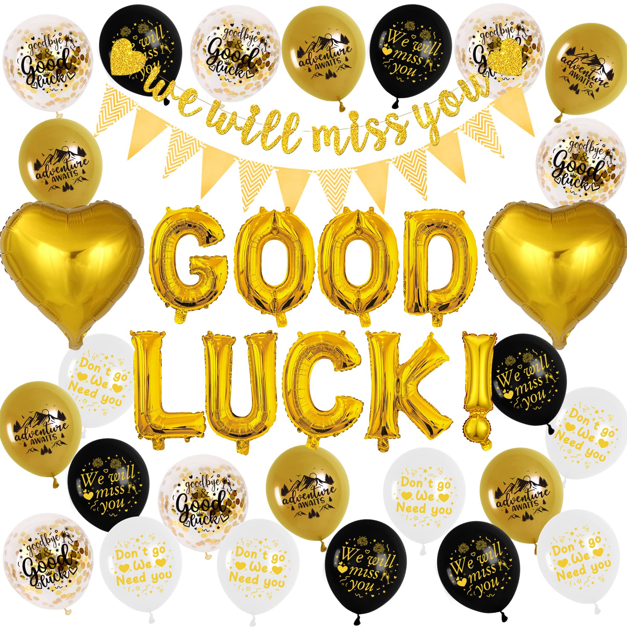 We Will Miss You Decorations - Sorry Your Leaving Party Supplies Includes Pennants Banners Hearts Good Luck Balloons for Retirement Graduation Office Work Going Away Themed Party