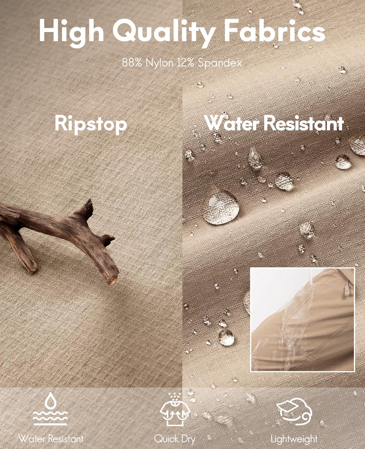 Haimont Women's Hiking Cargo Pants Quick Dry Lightweight Ripstop Stretch Nylon Travel Pants with Zip Pockets Water Repellent