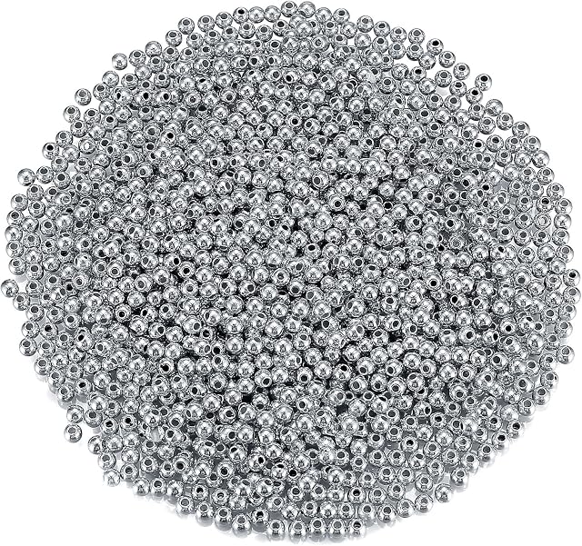 About 4000 Pcs Silver Spacer Round Beads, 4mm Round Smooth Loose Balls Beads for DIY Craft Bracelet Necklace Jewelry Making Supplies Spacers Beads