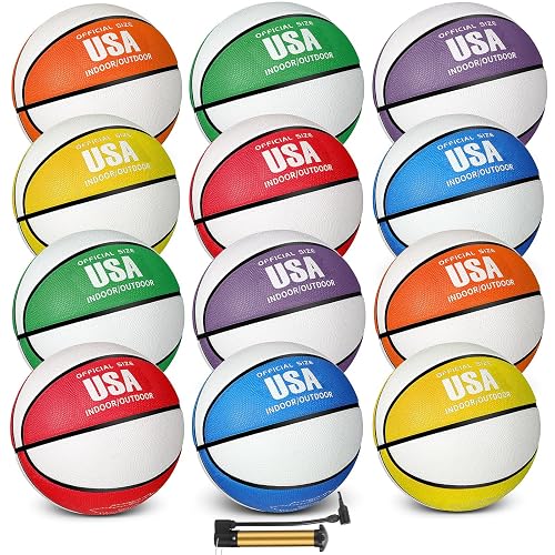 Lenwen 12 Pieces Rubber Basketball Bulk Official Size Basketball with