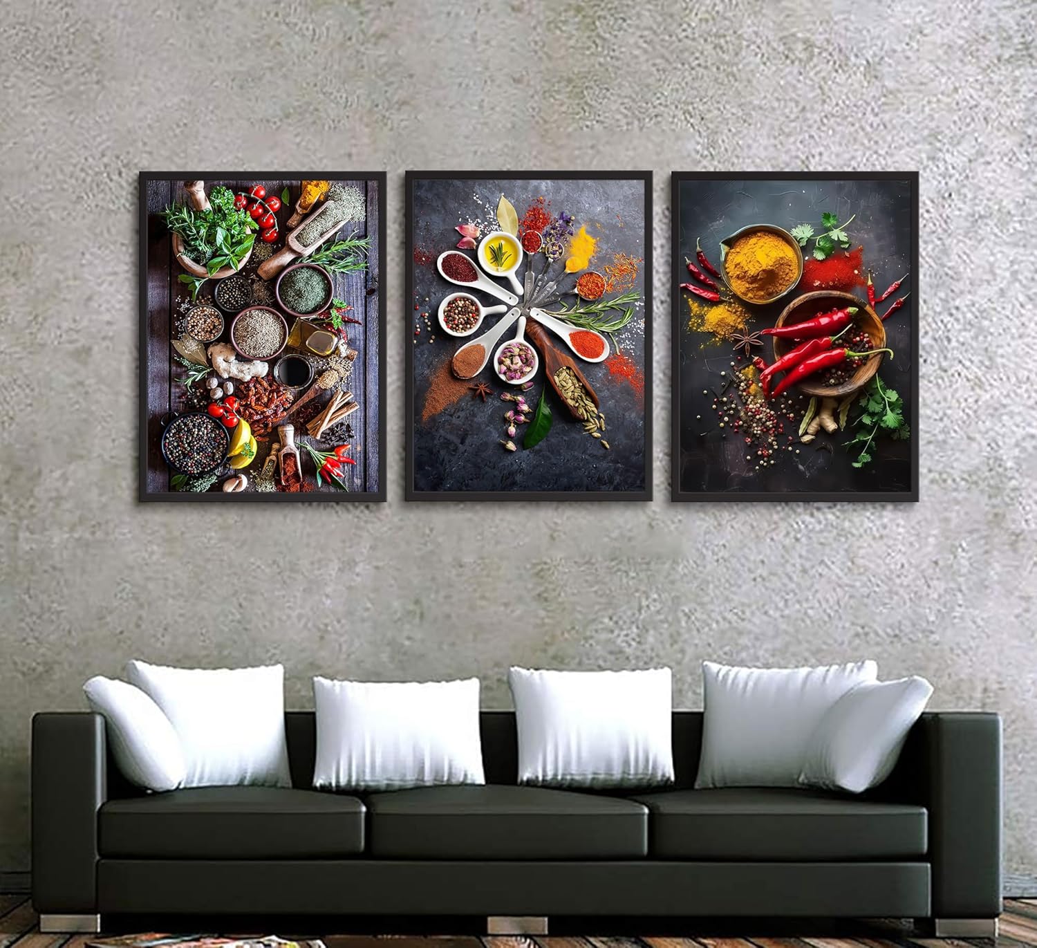 VONAJKVD Modern Kitchen Wall Art Colorful Spice In Spoon Wall Decor Vintage Dining Room Posters Pictures Food Canvas Prints Vegetables Chili Paintings Home Decoration Gift Unframed