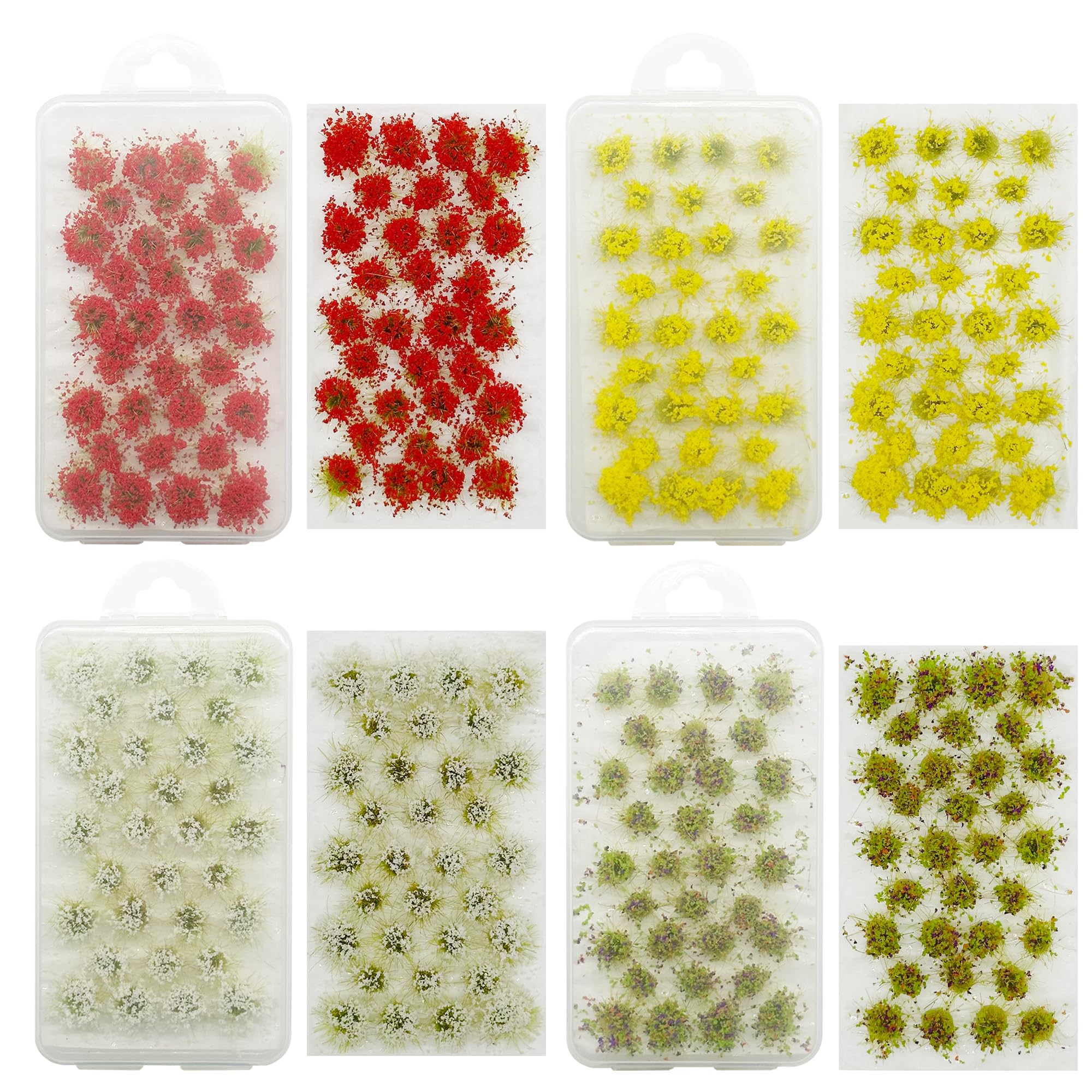 Cayway 128 PCS Static Grass Tuft Flower Cluster Tuft Artificial Model Grass Tufts DIY Miniature Colorful Flower Cluster for Terrain Railway Scenery Table Landscape