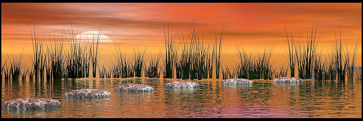 LampPix 10.00 Inch Table Lamp Shade - Riverbed Stones at Sunrise Canvas Desk Lampshade (Spider Fitting)