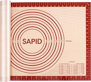 Sapid Extra Thick Silicone Pastry Mat Non-slip with Measurements for Non-stick Silicone Baking Mat Large, Dough Rolling, Pie Crust, Cookies, Kneading Mats, Countertop, Placement Mats (16" x 24", Red)