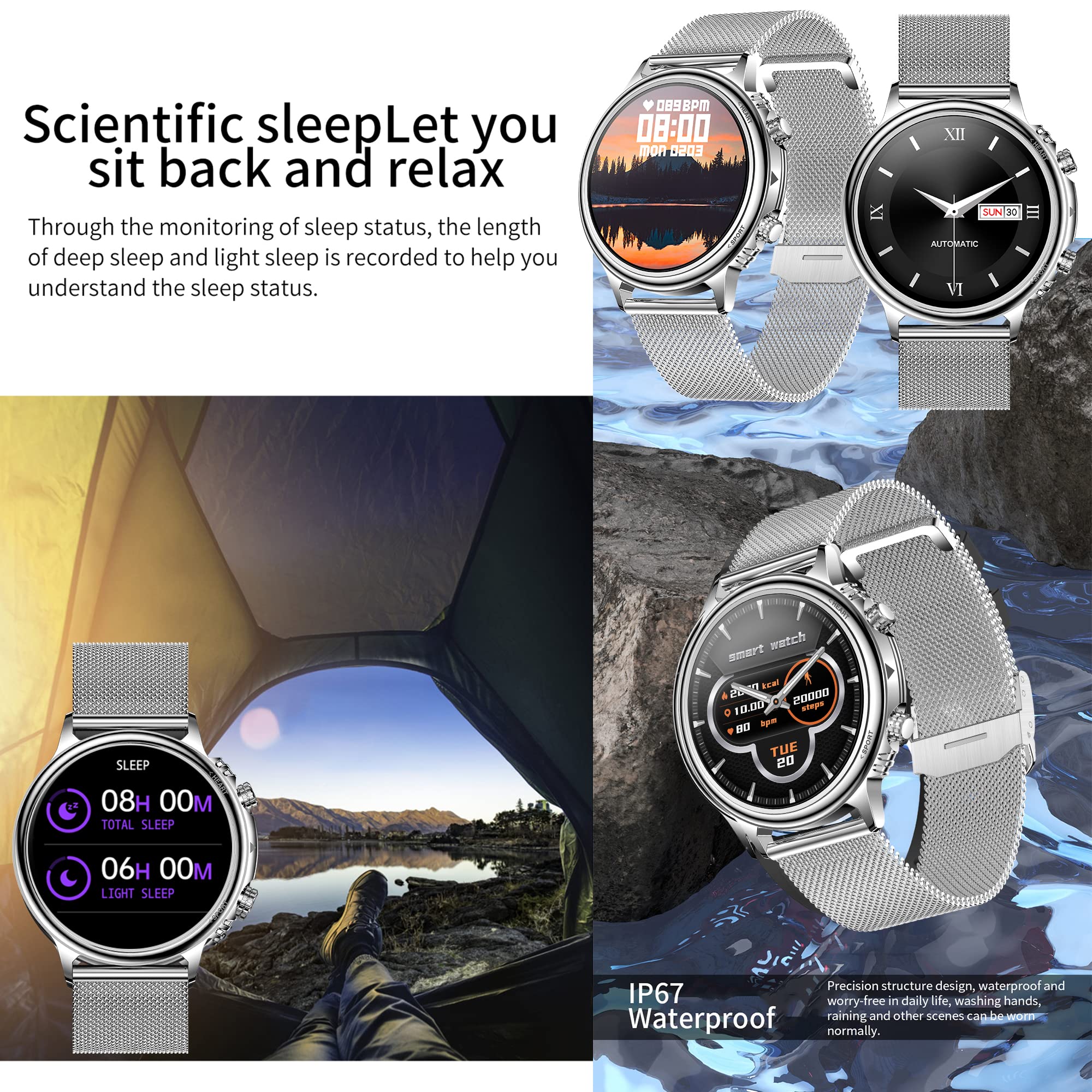 ZPIMY Reloj Inteligente Mujer con Llamada y Whatsapp, 5ATM Impermeable Smartwatch, 1,32" AMOLED Reloj Deportivo Mujer con Monitor Sueño, Oxígeno Sanguíneo, Podómetro, Pulsómetro Android iOS (Plata)