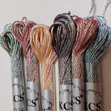 KCS 6 skeins 6-Strand Cross Stitch Metallic Variegated Pearl Shiny Embroidery Floss Multicolored 1