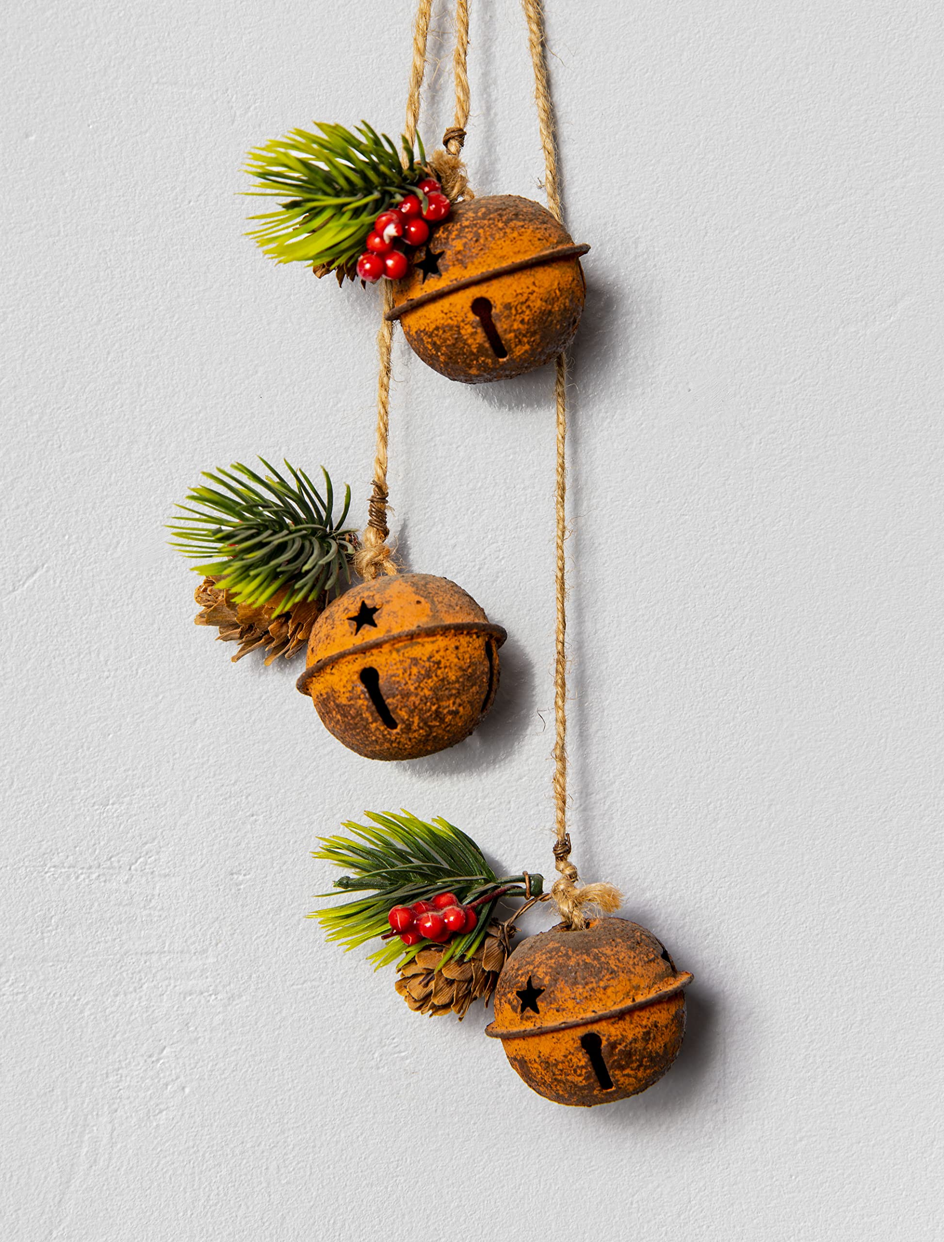 46cm Hanging Decorations Rustic Bells with Ribbon, Berries and Pinecones Christmas Home Wall Door Jingle Xmas Holiday DIY Decorations - Image 2
