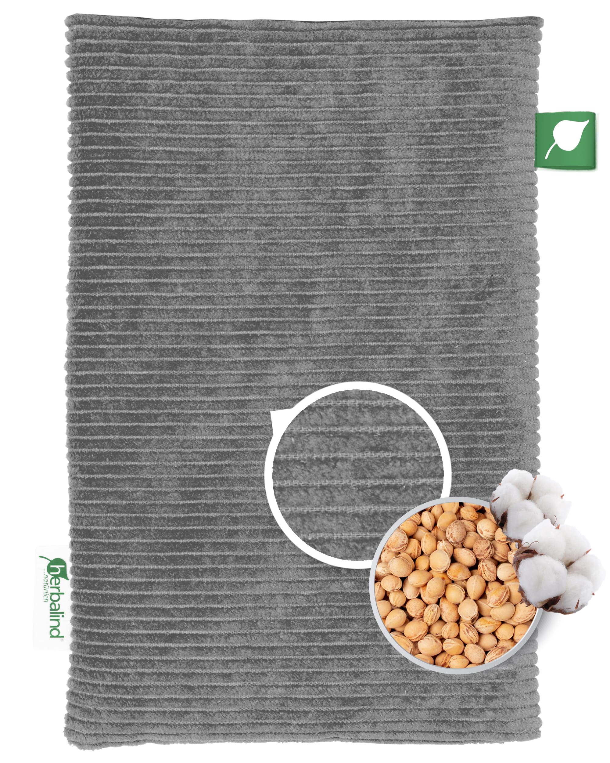 HERBALIND Robustes Kirschkernkissen Cord Premium30x20cm 600g (M) - Handmade in Germany - Wärmekissen für Mikrowelle - 100% Baumwolle für Erwachsene Kinder (Cordstoff, grau)