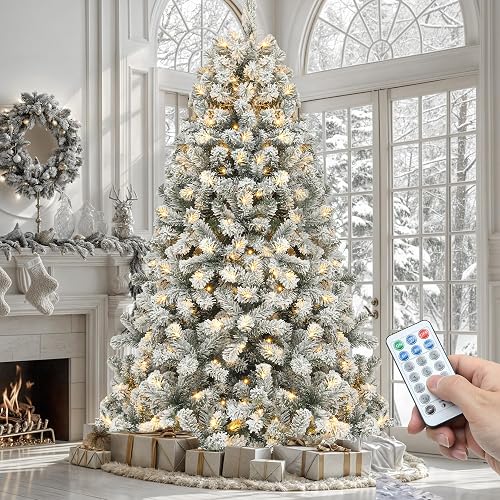 YITAHOME Prelit Snow Flocked Artificial Full Christmas Tree 6ft with