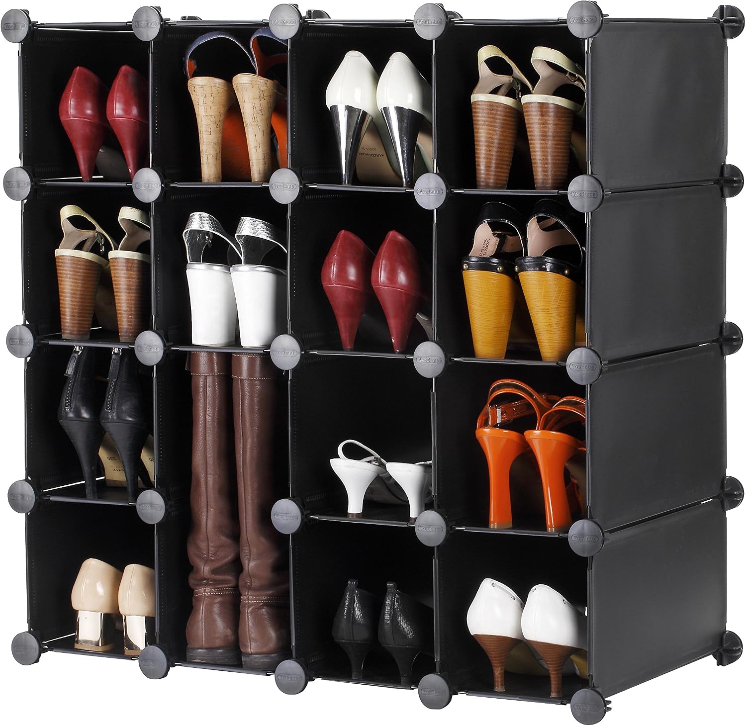 VonHaus 16x Interlocking Black Shoe Storage Organizer.Make into Any Shape or Size,08/032