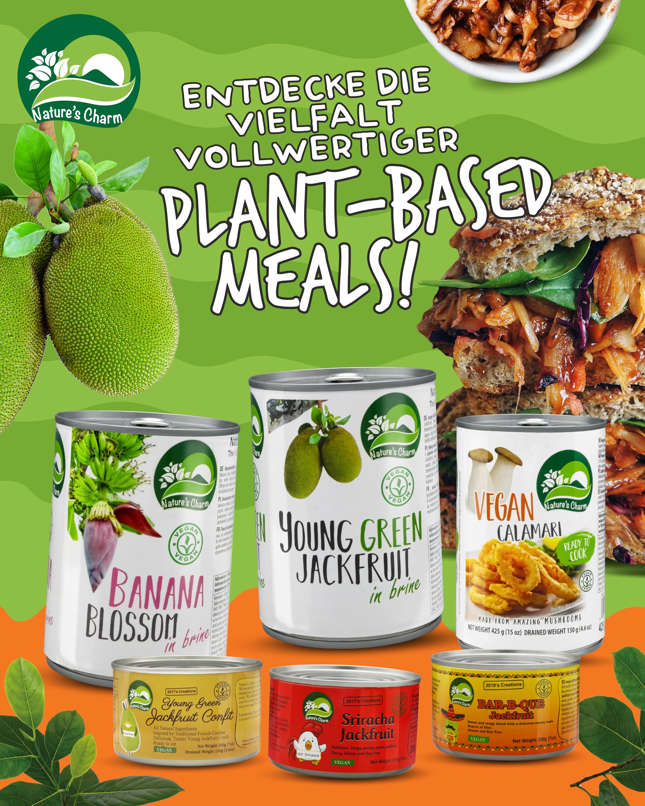 Nature’s Charm Jackfrucht in Lake I Salzig eingelegte, junge grüne Jackfruit I Ideal als pflanzlicher Fleischersatz für vegane Bowls, Sandwiches und Pfannengerichte I 1 x 2900 g