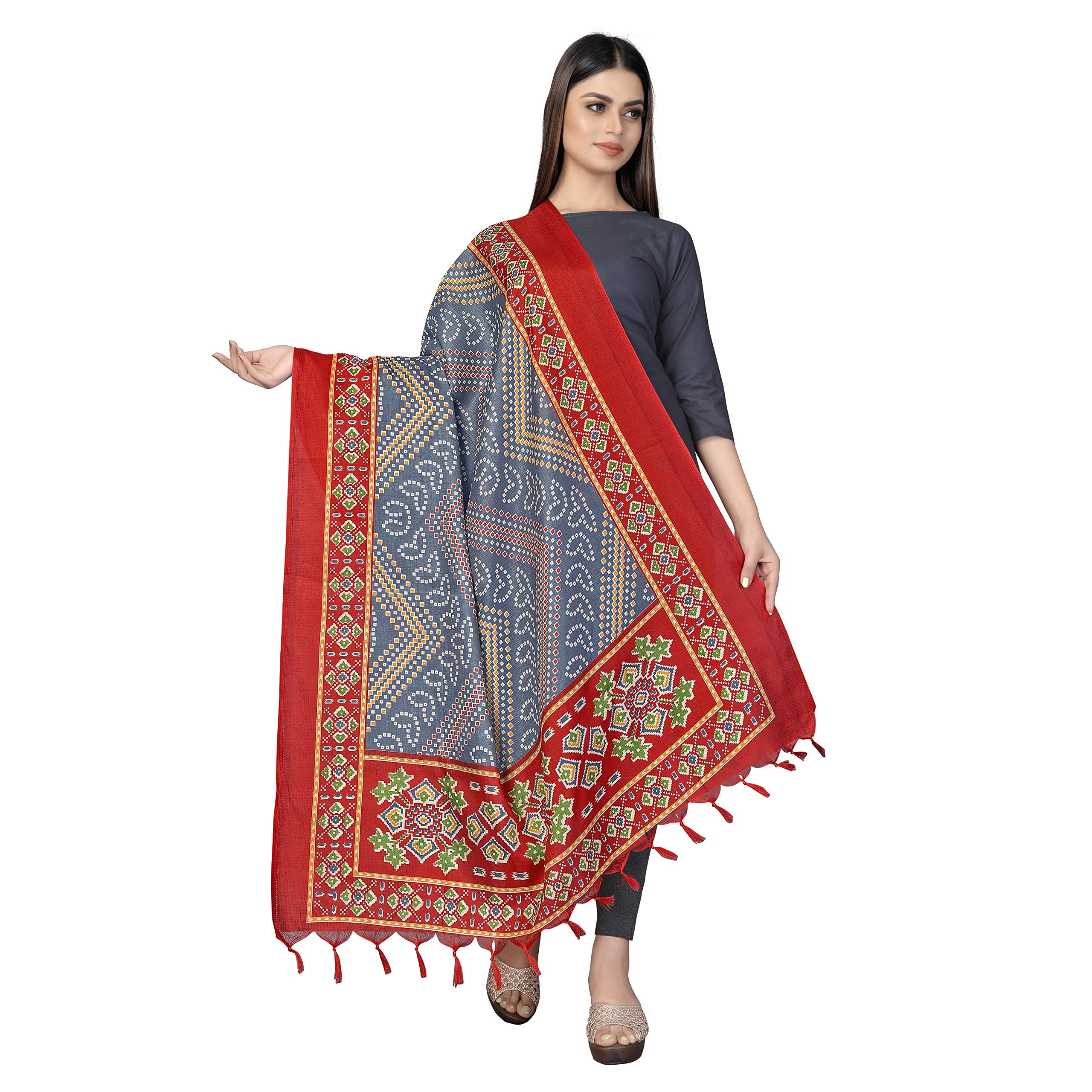 Sidhidata Women's Bandhani Printed Khadi Cotton Silk Dupatta (2.25 Mtr)