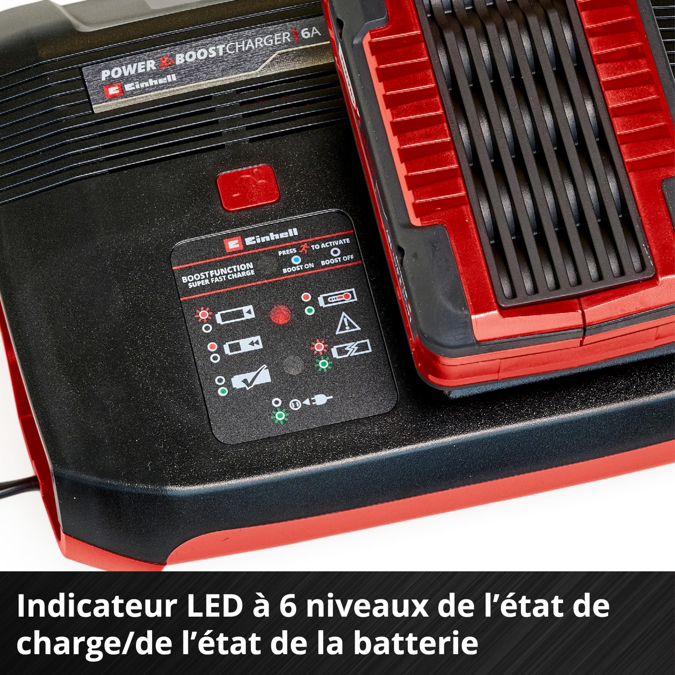 Einhell Chargeur Booster Power X-Change (18V, 220– 240V, Système de Charge en 6étapes, Témoin de Niveau de Charge, Equipé pour être fixé au Mur)