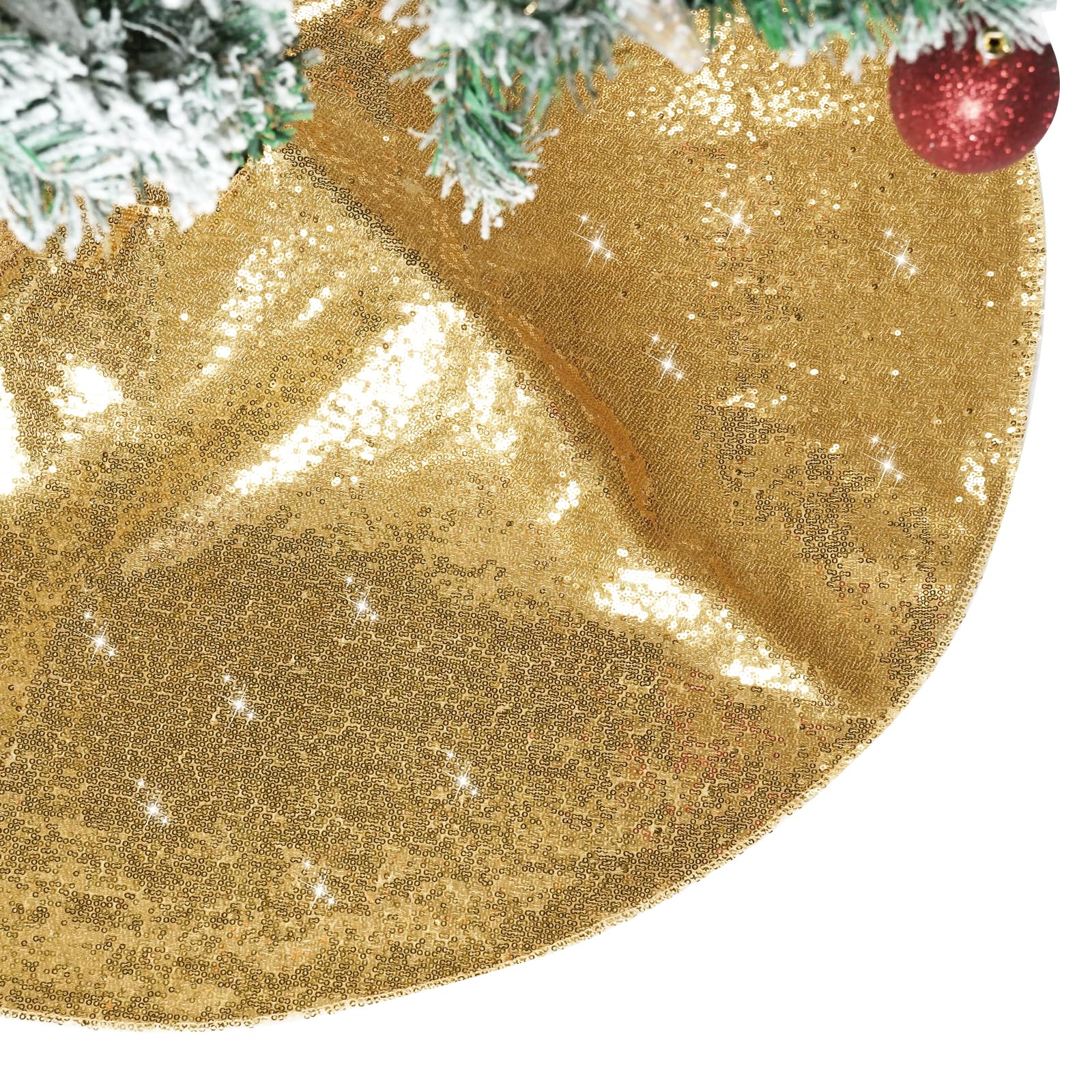 PartyDelight Gold Christmas Tree Skirt 36 inch Sequin Sparkly Base Cover for Merry Christmas Party Holiday Home Indoor Halloween Xmas Tree Decorations