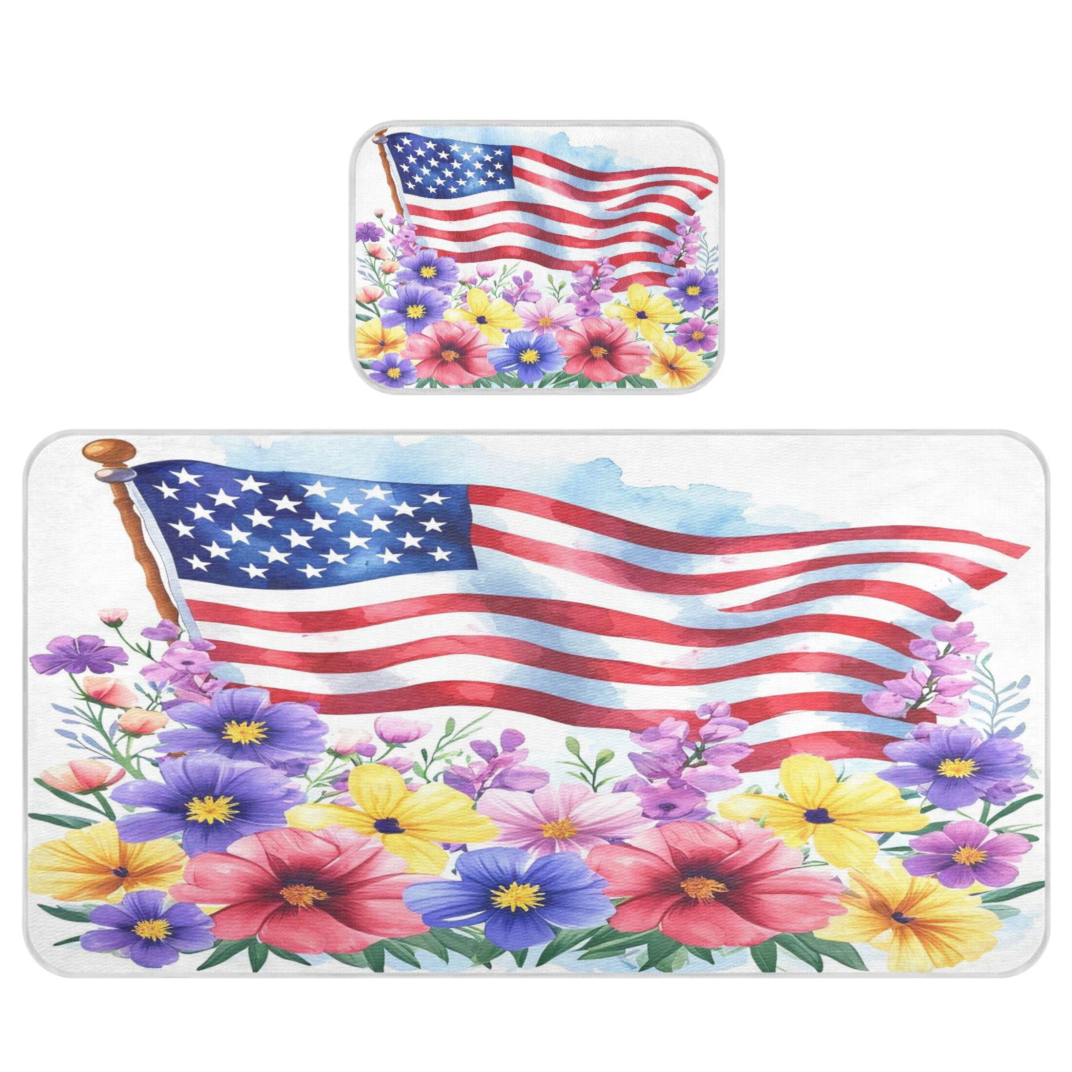 Takiito American Flag with Flowers Baby Cooling Mattress Pad, Soft & Breathable Cooling Mat Keep Baby Cool in Summer 28x52 in, Nursery Essential