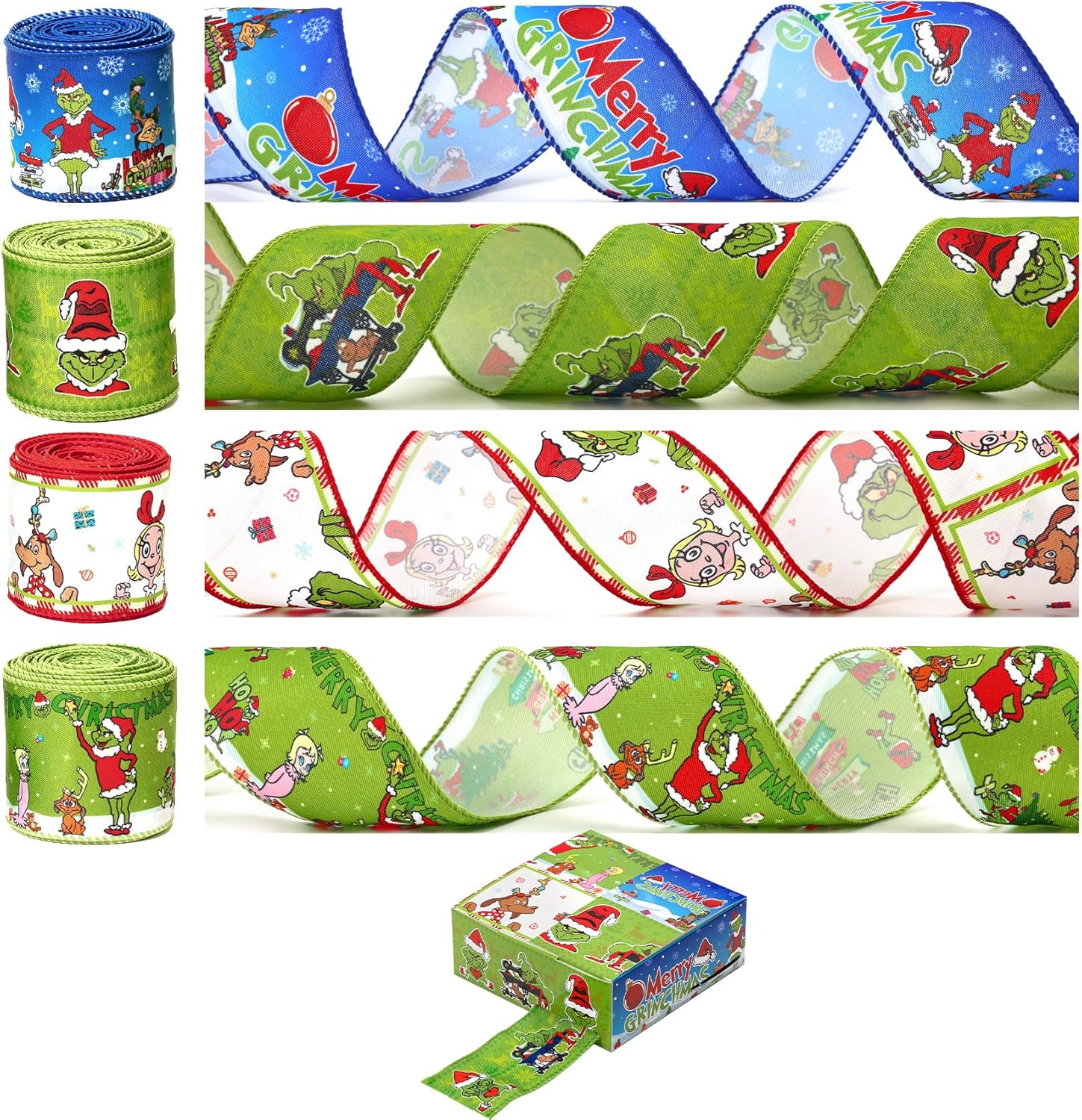 Boxed Grinch Wired Wrapping Ribbon, 2.5Inches, Well