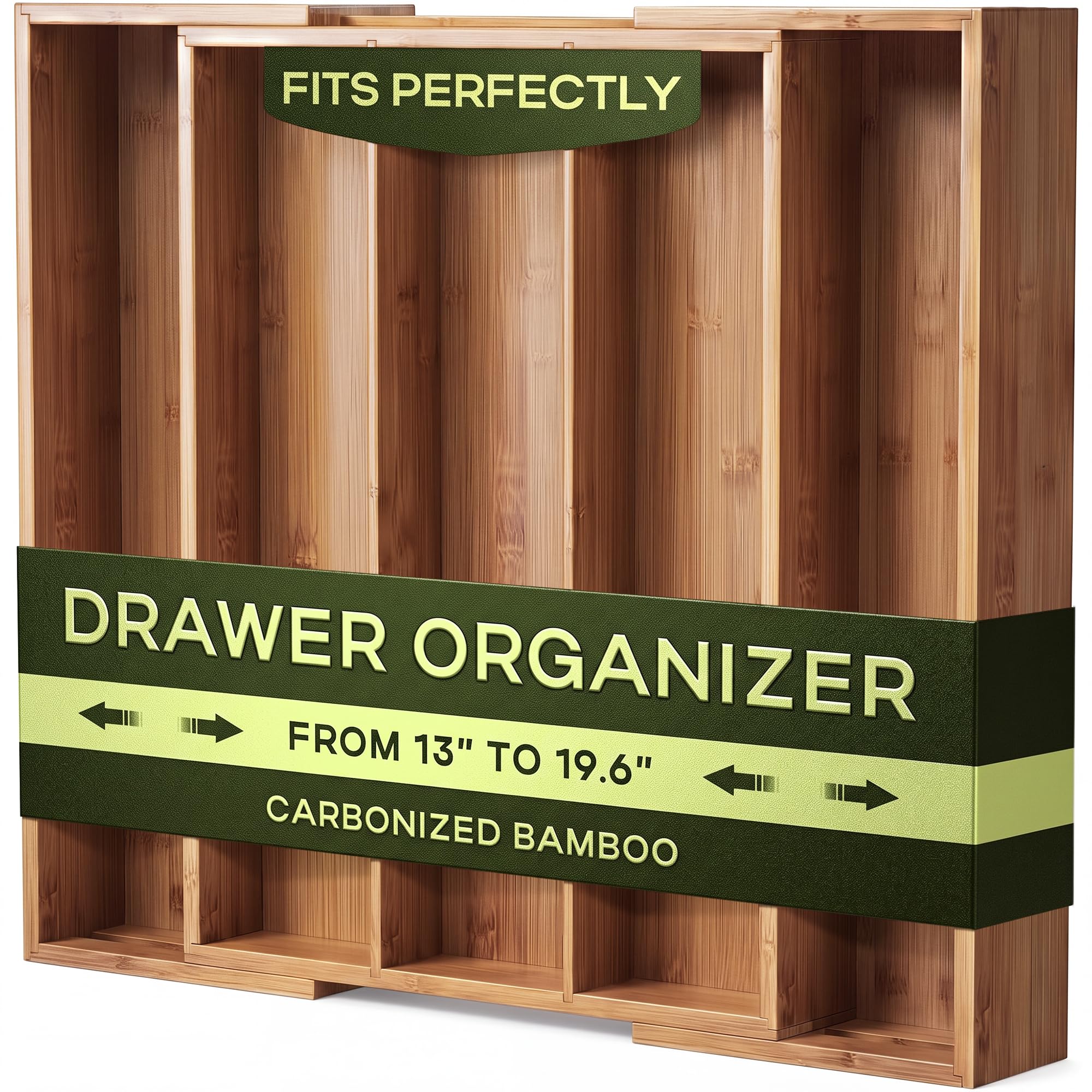 ROYAL CRAFT WOOD Carbonized Bamboo Kitchen Drawer Organizer - Silverware Organizer - Utensil Holder and Cutlery Tray with Grooved Drawer Dividers for Flatware and Kitchen Utensils, 5 Slot
