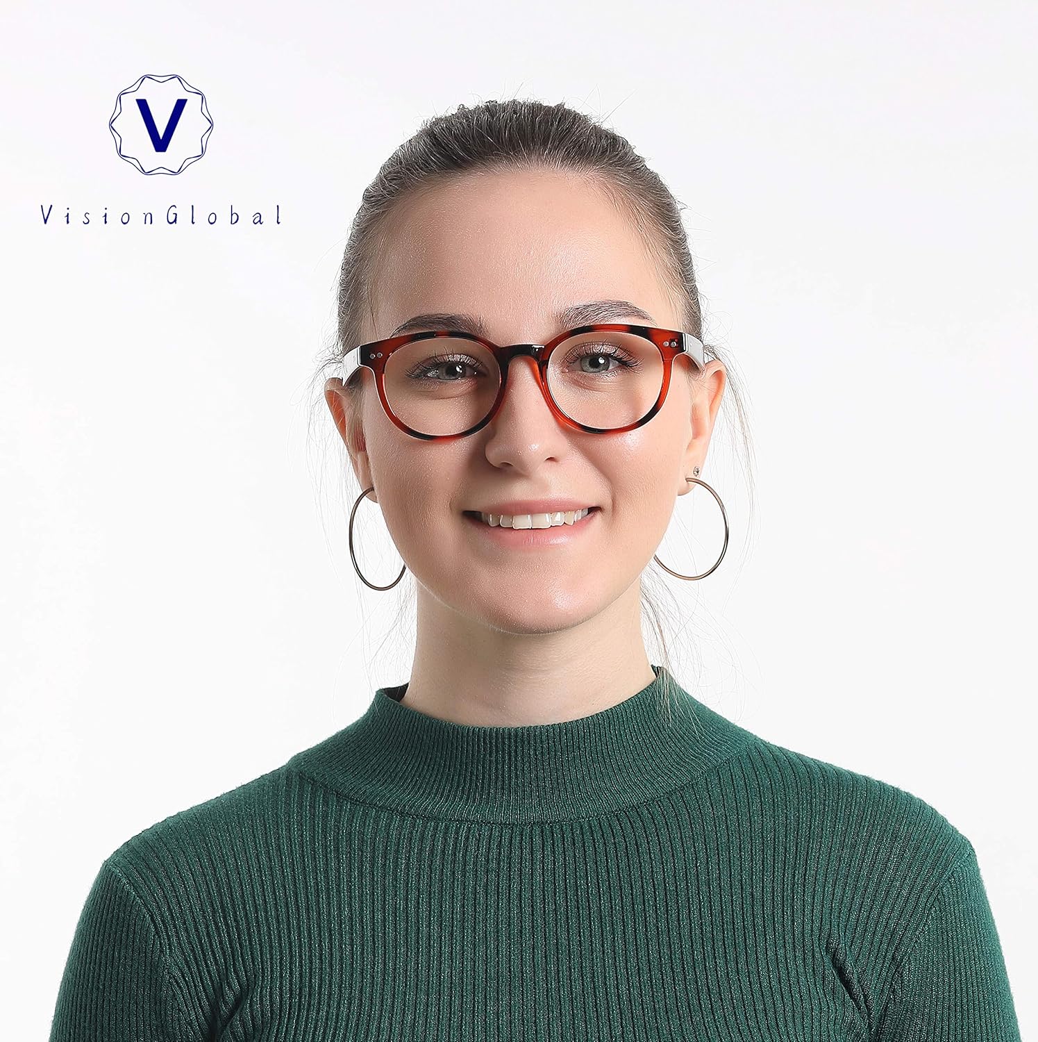 VisionGlobal Blue Light Blocking Glasses for Women/Men, Anti Eyestrain, Computer Reading, TV Glasses, Stylish Oval Frame, Anti Glare (Tortoise, 5.75 Magnification)