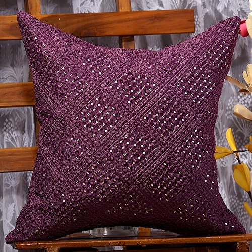 Miniatura 2 de Juego de 2 fundas de almohada moradas, almohadas decorativas de 16 x 16 pulgadas, almohadas decorativas para sofá, cojines decorativos bordados para