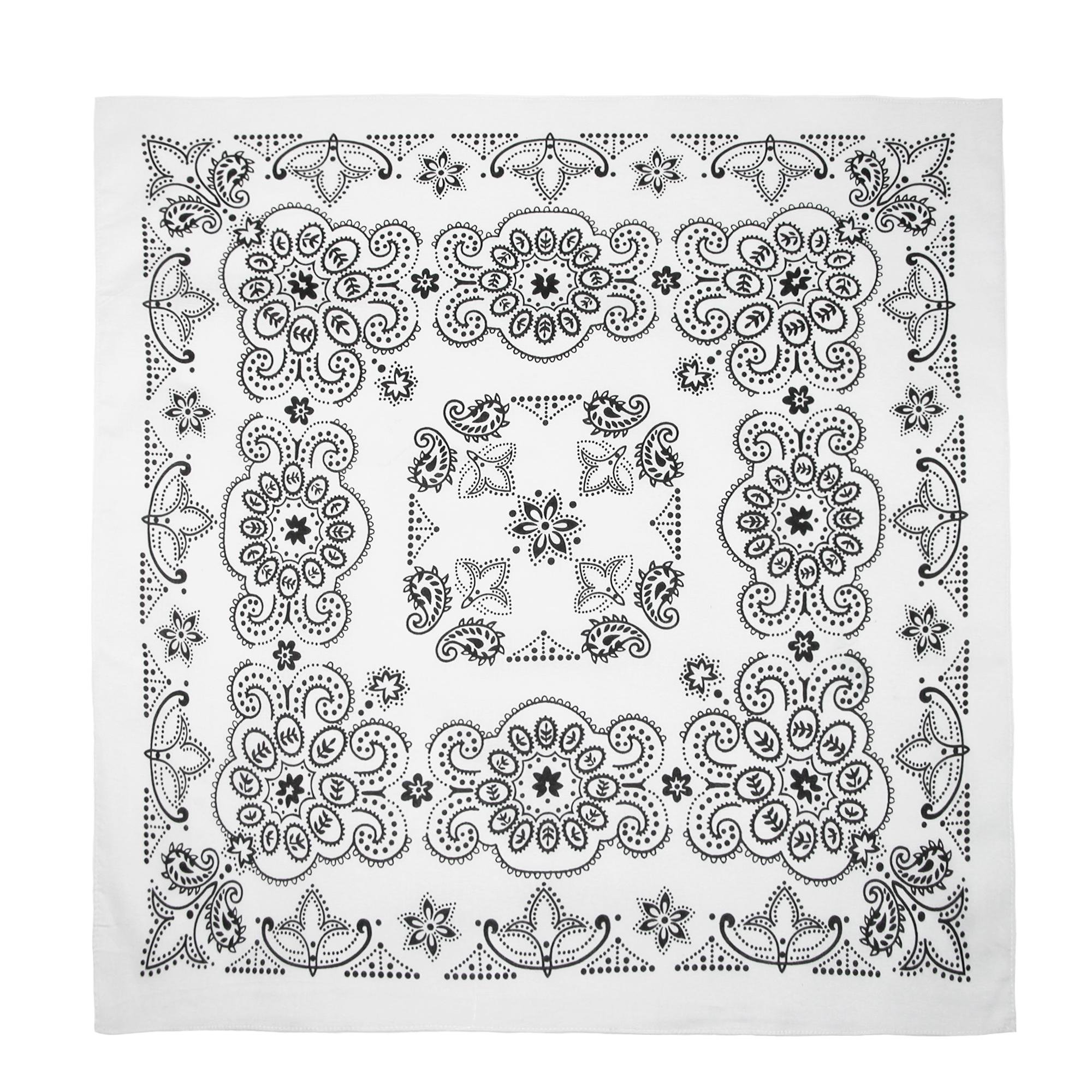 27 Inch Extra Large Cotton Texas Paisley Bandana, White