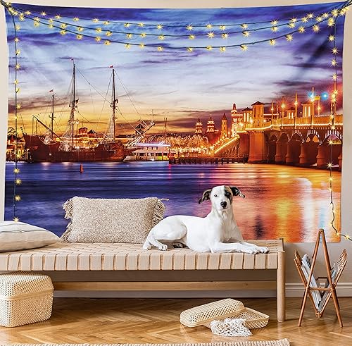 Miniatura 6 de Ambesonne Tapiz de fantasía, cofre del tesoro abierto con monedas de oro en ilustración pirata de cueva, colgante de pared ancho para dormitorio,