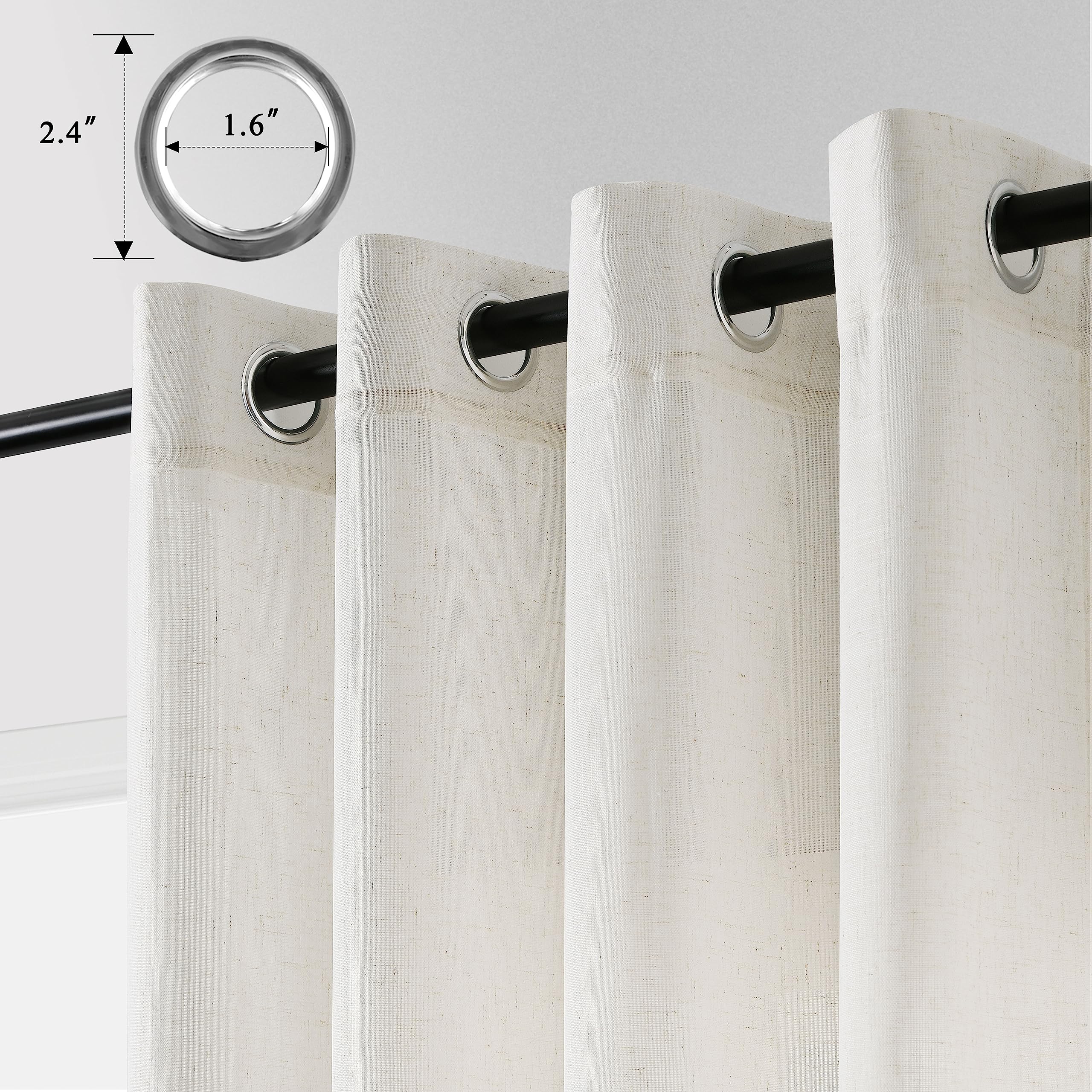 Tende in lino naturale, lunghezza 238 cm, per soggiorno, 2 pannelli, tende in lino, semi velate, filtranti la luce, stile boho, neutro, crema, avorio, 240 cm, per sala da pranzo, camera da letto