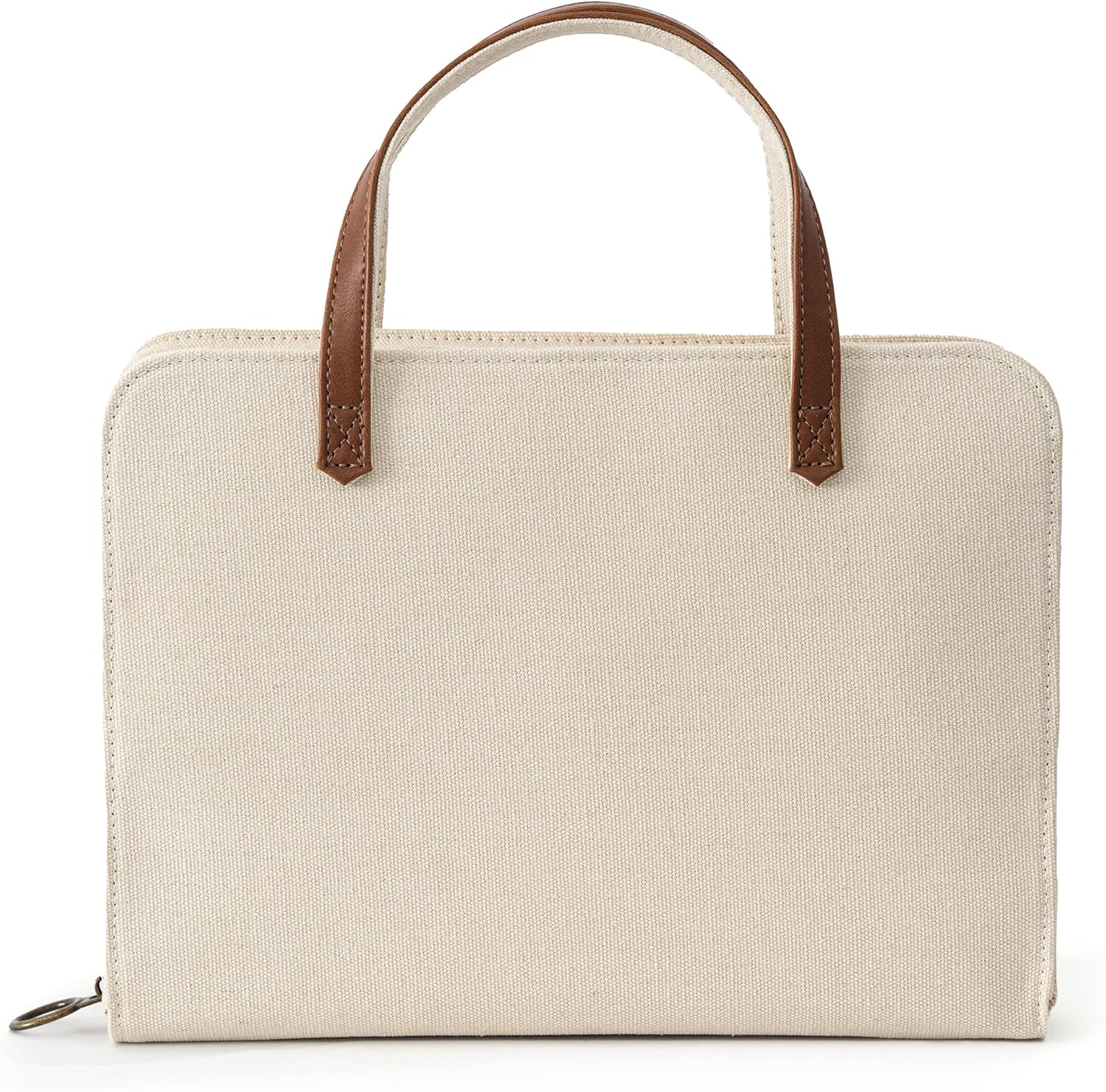 Bible Cover for Women by Bekah Rose | Canvas Case with Leather Handles, Purse Style Bible Bag with Zippered Closure and Snap Pocket (White/Cream, Medium Bibles) - Image 6