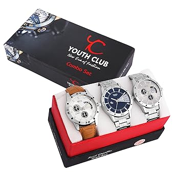 Youth Club Casual and Stylish Combo of 3 Mens Day and Date Functioning Analog Watches 27SCDD Combo Watch for Men
