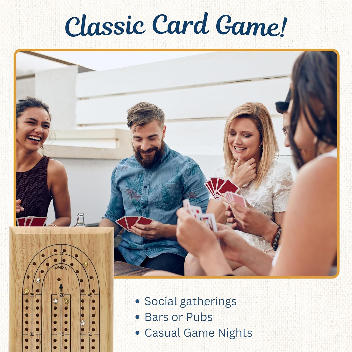 WE Games Classic Cribbage Board Set, 2 Track Solid Wood Board with Metal Pegs, Family Games, Living Room Decor,