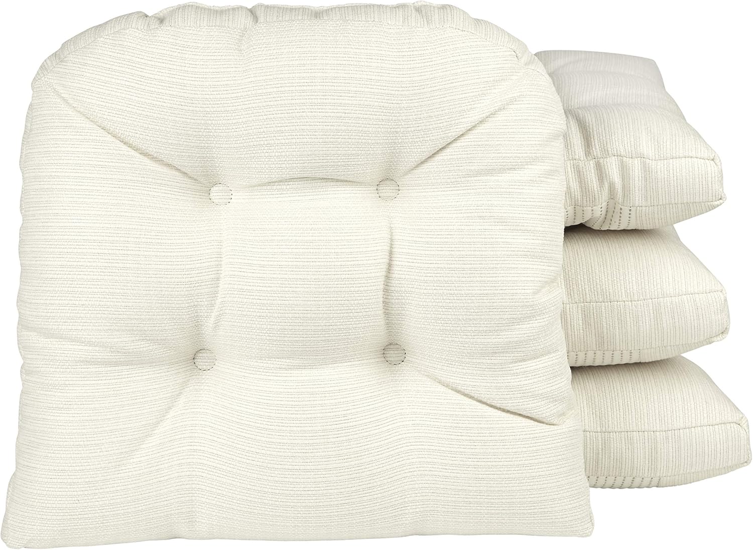 Klear Vu Gripper Overstuffed Universal Non-Slip Dining Chair Cushions for Kitchen Decor or Office Use, U-Shaped Skid-Proof Seat Pad, 17x17 Inches, 4 Count (Pack of 1), Ivory 4 Count (Pack of 1) Ivory