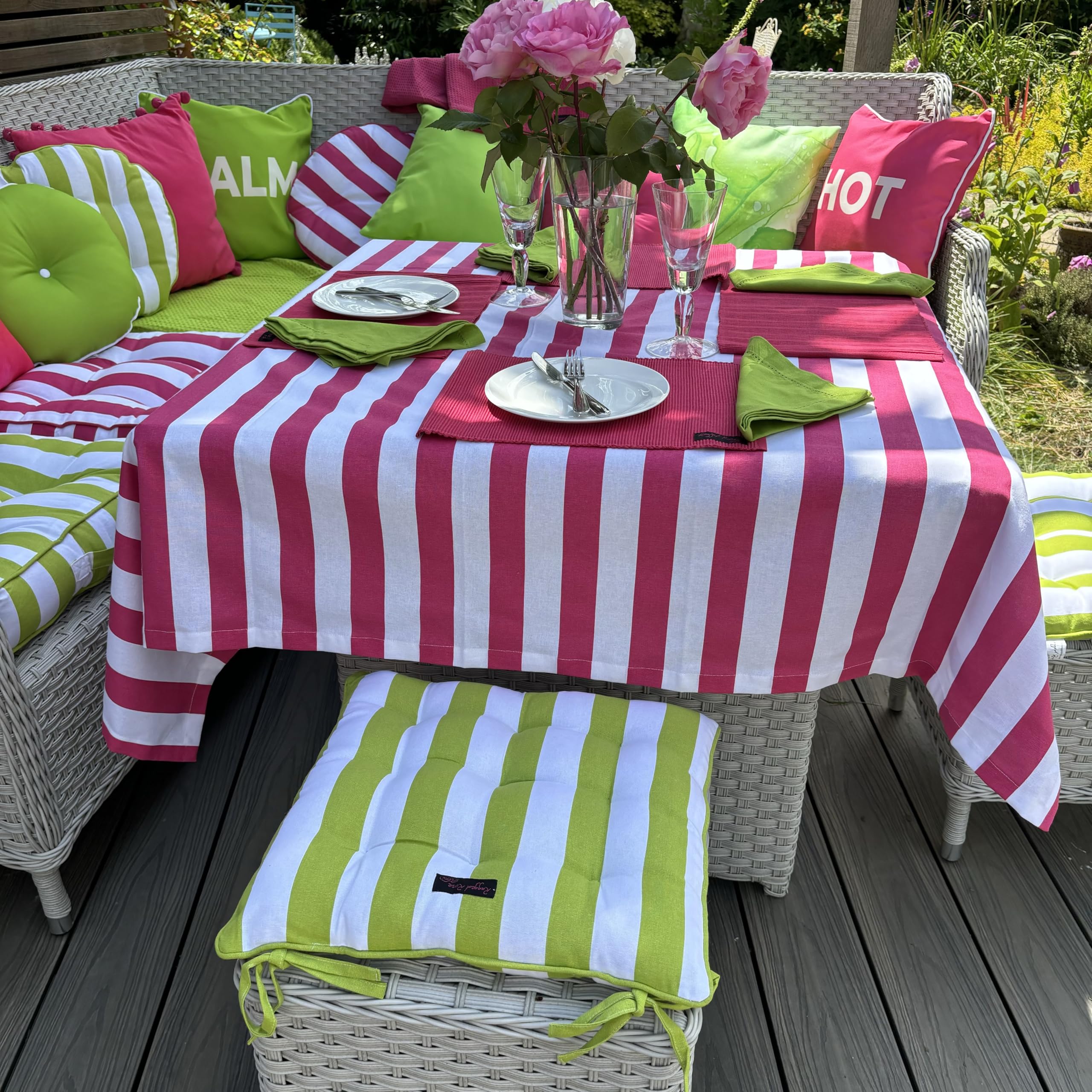 Ragged Rose Lot de 2 coussins de chaise de jardin imperméables rayés (vert citron)