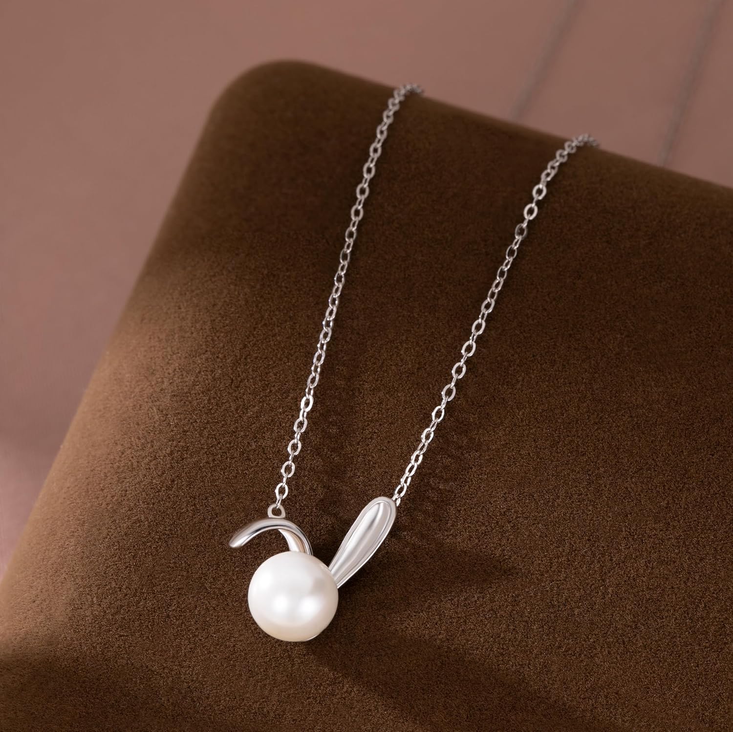 SLUYNZ 925 Sterling Silver Pearl Rabbit Pendant Necklace for Women Teens Easter Rabbit Choker Necklace Chian - Image 3