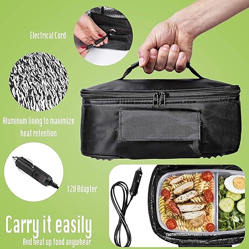 Miniatura 2 de Zento Deals Lonchera térmica – Mini calentador eléctrico portátil de 12 V para alimentos de coche – Perfecto para viajes al aire libre, camping,