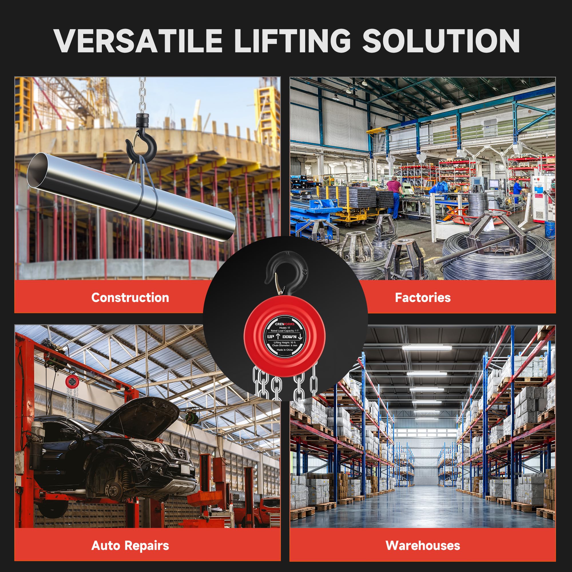 CREWORKS 1 Ton Hand Chain Hoist - Heavy Duty Lifting -7 CREWORKS 1 Ton Hand Chain Hoist - Heavy Duty Lifting -7