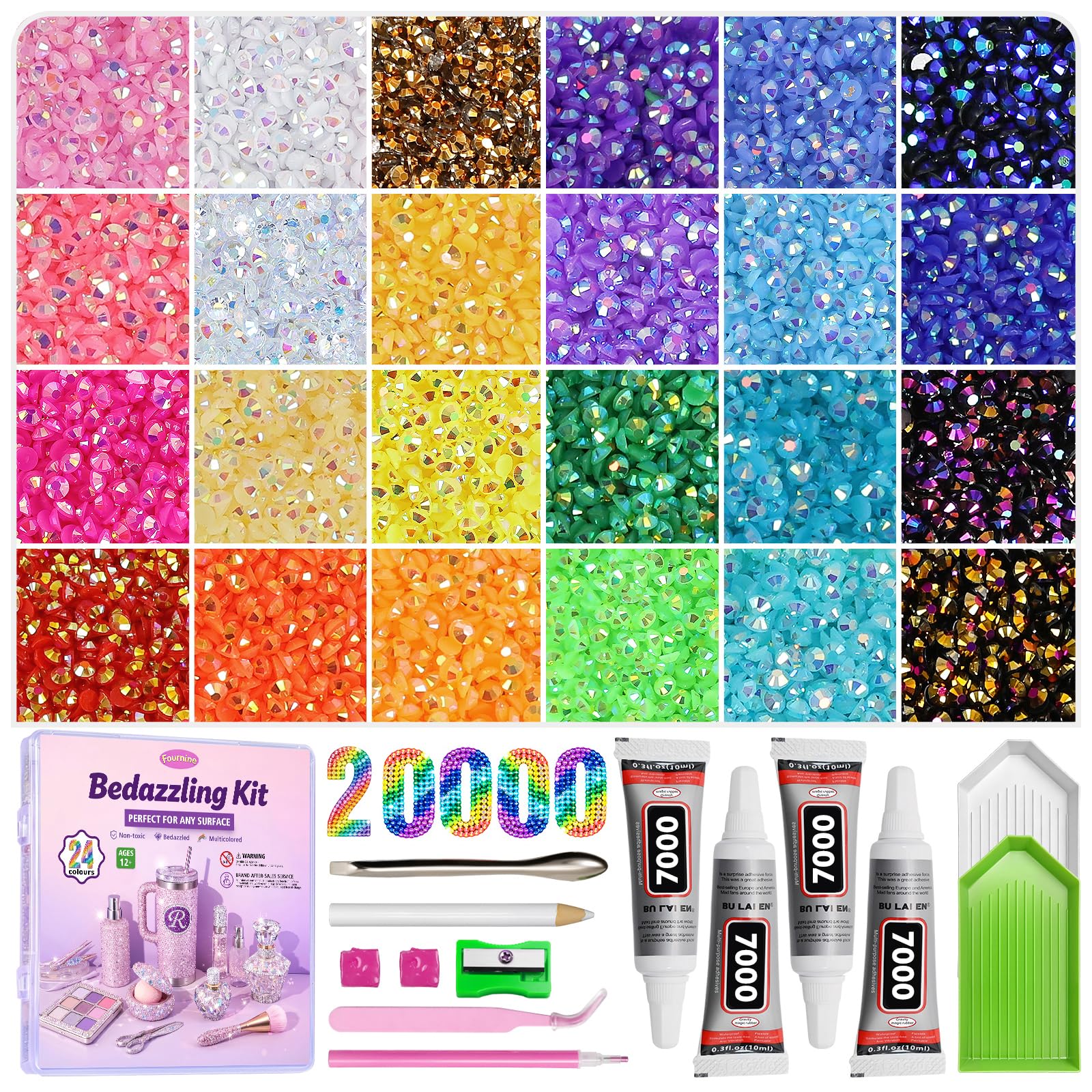 Fournine 4mm 20000Pcs Bedazzling Kit with Rhinestones