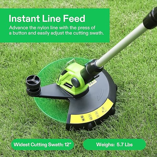 Miniatura 6 de VIVOSUN Recortadora y bordeadora inalámbrica de 12 pulgadas, herbicida de 20 V y 2.0 Ah, control de 2 velocidades con cabezal ajustable, poste y