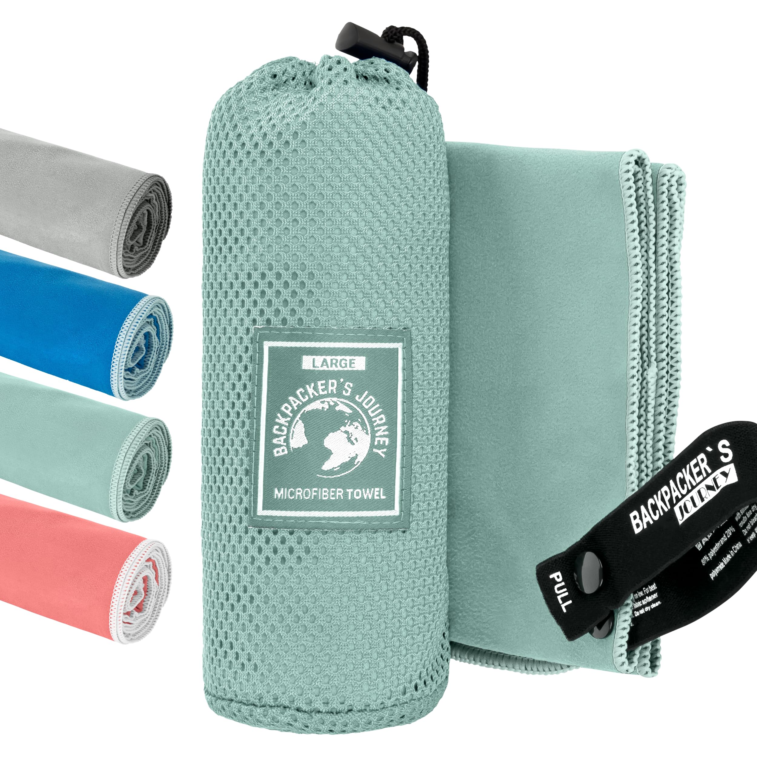 Backpacker's Journey Mikrofaser Handtücher in S M L XL. Reisehandtuch Sets leicht, schnelltrocknend, saugfähig und antibakteriell