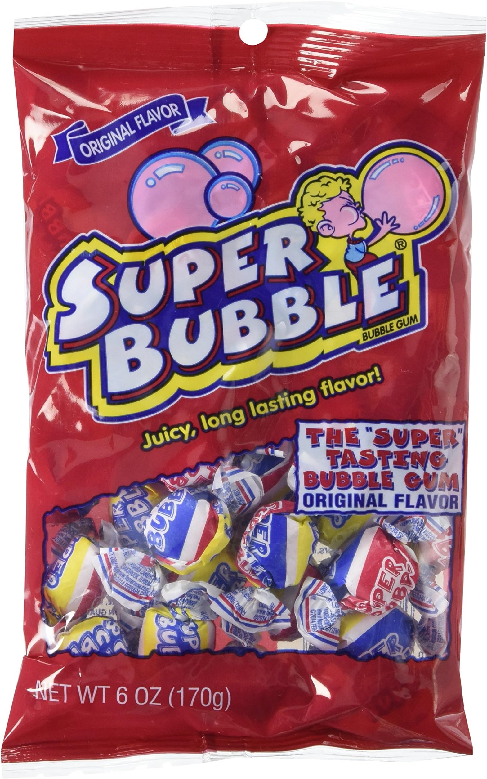 Super Bubble Bubble Gum, Fruit, 6 Ounce Bag