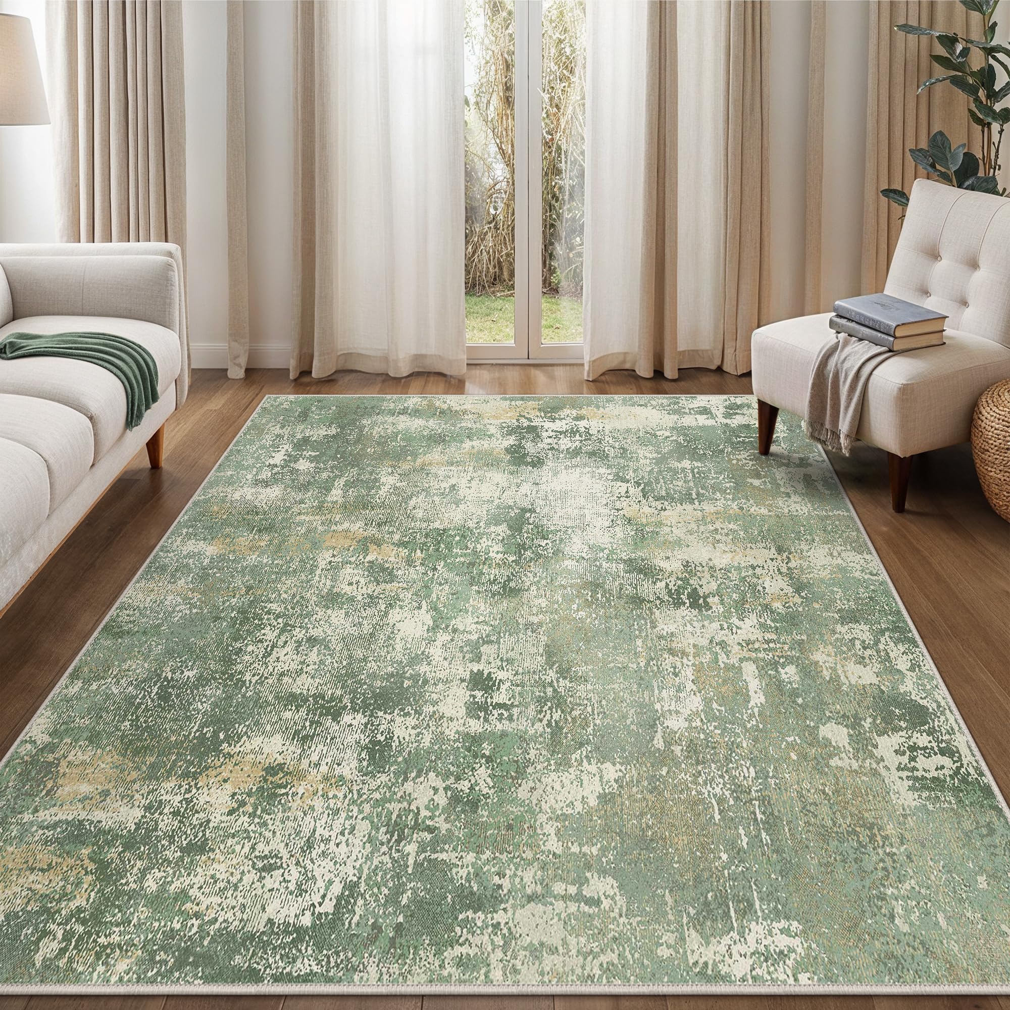 GENIMO 5x7 Area Rugs for Living Room, Machine Washable Rug Non Slip, Low Pile Ultra-Thin Lightweight Large Carpet, Abstract Modern Rugs for Bedroom,