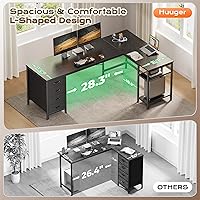 Vista 8 de Huuger Escritorio en forma de L de 55 pulgadas con cajones de tela, escritorio reversible para juegos para computadora con tomas de corriente