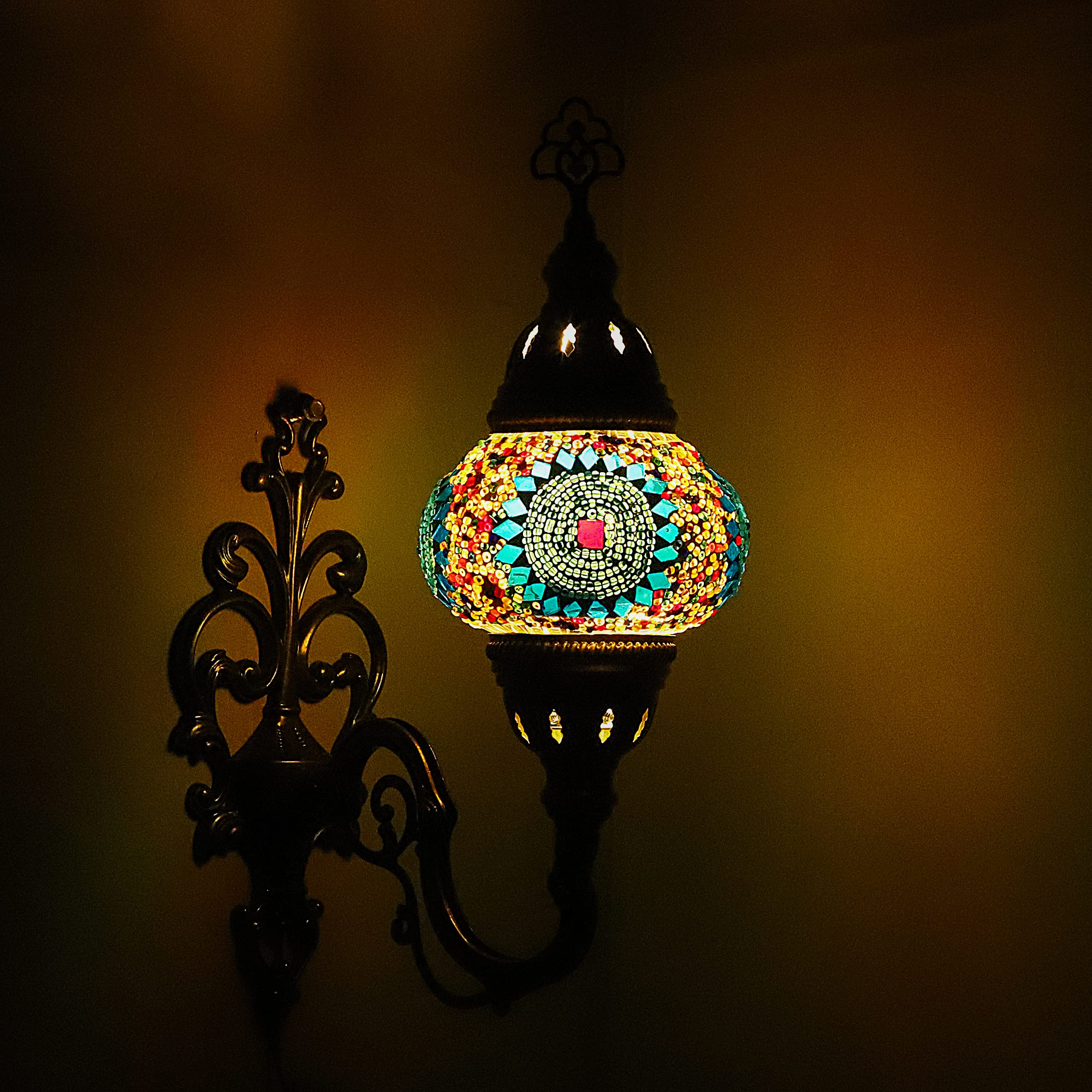 ENVA Turkish Moroccan Style Mosaic Multicolour Wall Sconce Light Lamp Medium Globe