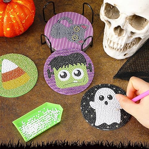 Miniatura 7 de UPINS 8 posavasos bohemios de pintura de diamantes para bebidas, kits de arte de diamantes para adultos, niños, principiantes, suministros de arte