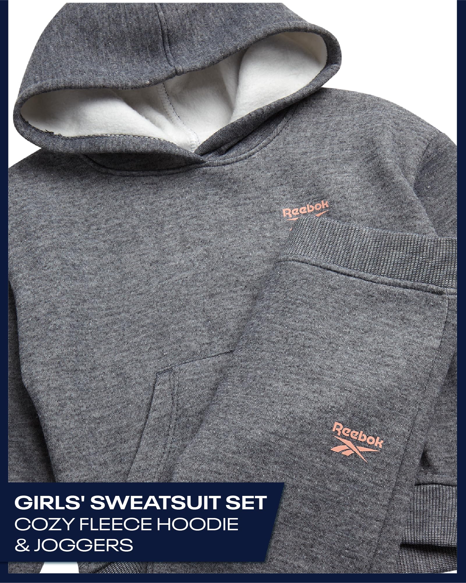Reebok Set tuta da bambina – 2 pezzi felpa con cappuccio e pantaloni della tuta per ragazze