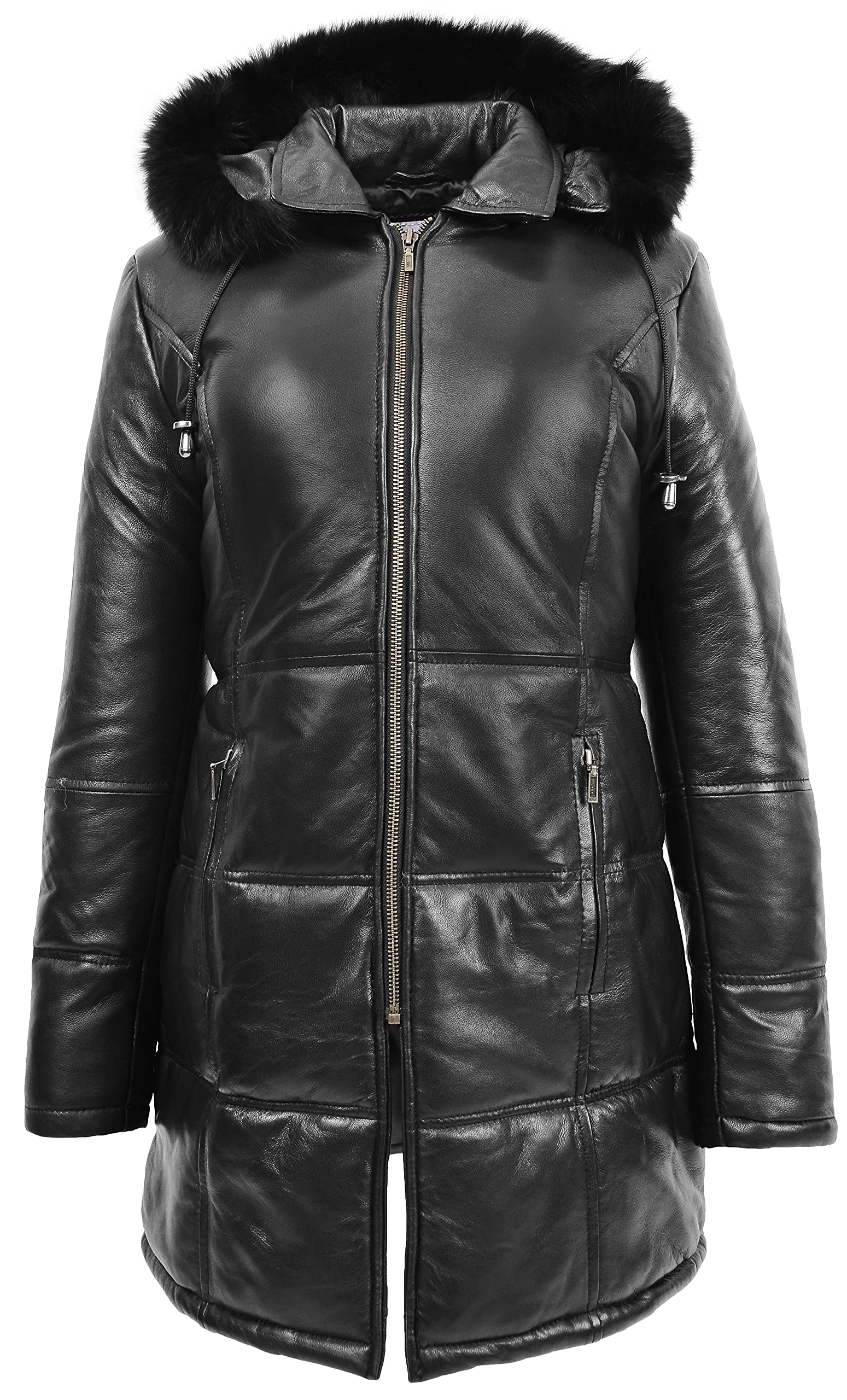 House Of Leather Women's Black Real Leather Puffer Coat Lisa In | : Size 14
