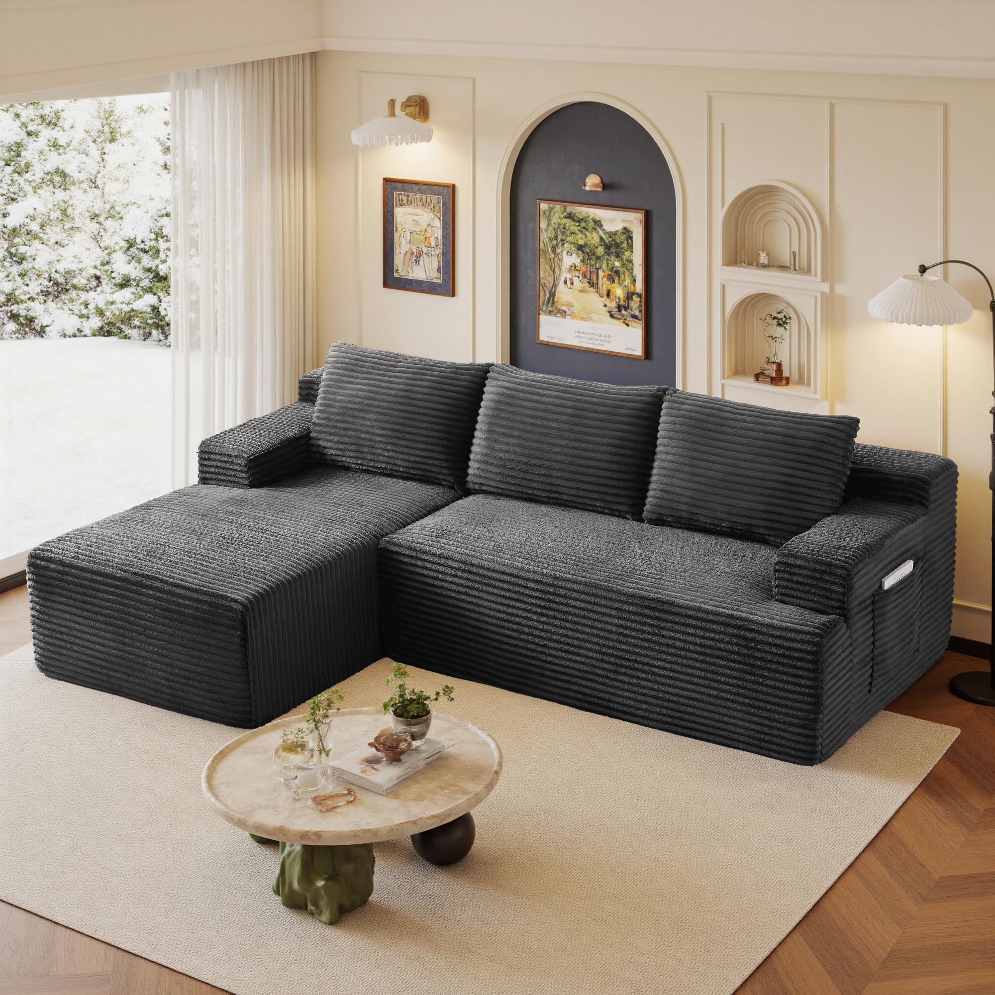 96" Sectional Couches for Living Room Cloud Couch Sofa with L-Shape Upholstered Boneless Couchs Modern Modular Sectional Couch with Chaise